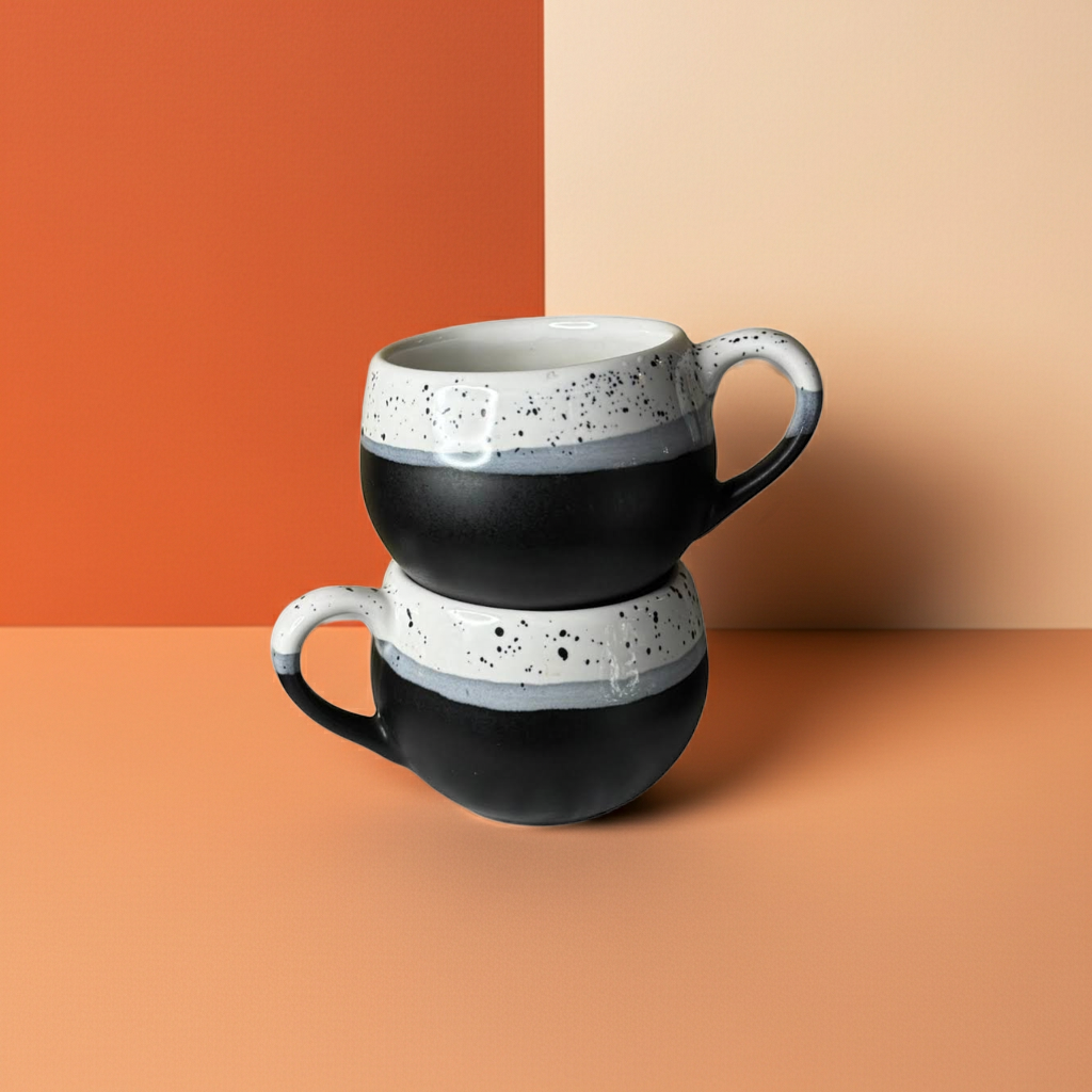 Black & White Speckled Ceramic Coffee Cup – 190ml