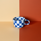 Ceramic Coffee Cup - Blue Check