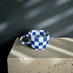 Ceramic Coffee Cup - Blue Check