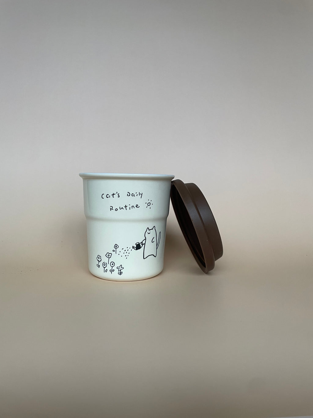 Cat’s Daily Routine Ceramic Cup – 250ml with Lid