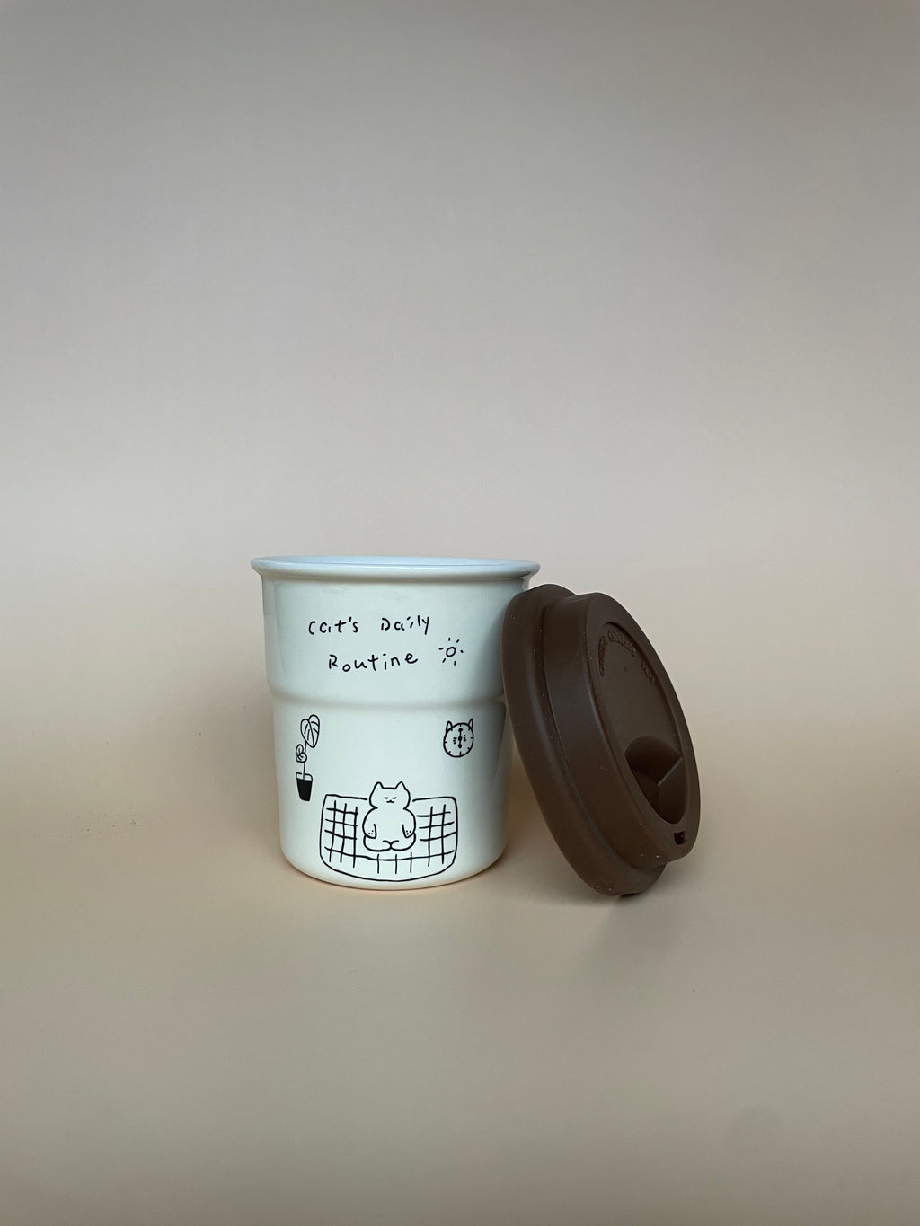 Cat’s Daily Routine Ceramic Cup – 250ml with Lid